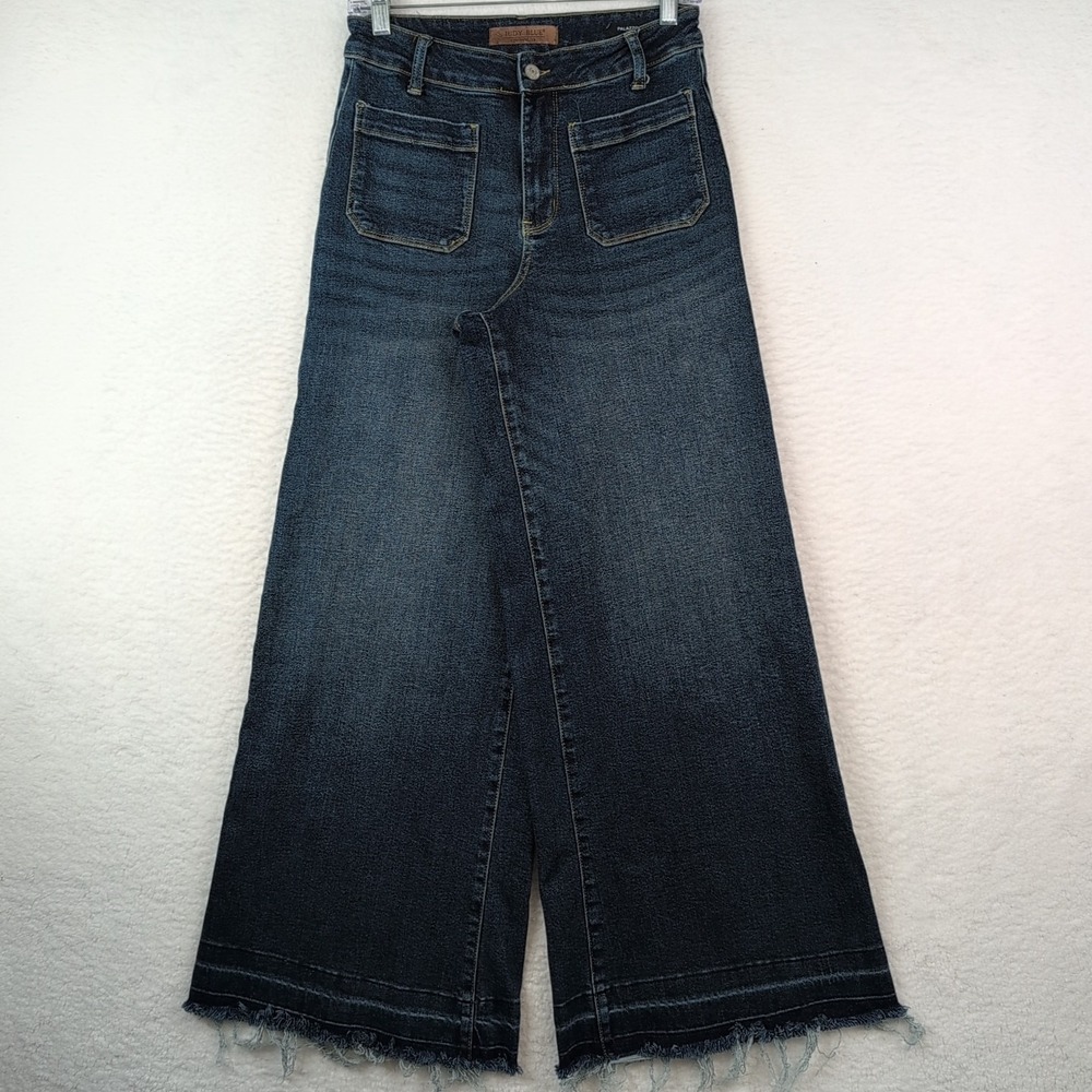 Judy Blue Monroe Palazzo Jeans Size 5/27 Patch Pocket Dark‎ Wash Wide Leg